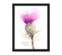 Artery8 Wall Art Print Scottish Thistle Flower Head Watercolour Scotland Large Framed Wall Décor Art in Light Oak | Size: W18" x H24" Artery8 Light Oak W18" x H24"