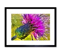 Artery8 Wall Art Print Scottish Thistle Flower Vibrant Framed in Black | Size: W7" x H9" Artery8 Black W7" x H9"