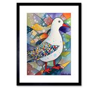 Artery8 Wall Art Print Seagull Bird And Snowflakes Folk Artwork Framed 9X7 Inch