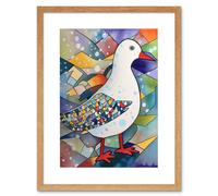 Artery8 Wall Art Print Seagull Bird & Snowflakes Folk Artwork Framed 9X7 Inch in Beige | Size: W7" x H9" Artery8 Beige W7" x H9"