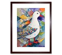 Artery8 Wall Art Print Seagull Bird & Snowflakes Folk Artwork Framed 9X7 Inch in Brown | Size: W7" x H9" Artery8 Brown W7" x H9"