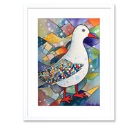Artery8 Wall Art Print Seagull Bird & Snowflakes Folk Artwork Framed 9X7 Inch in White | Size: W7" x H9" Artery8 White W7" x H9"
