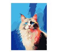 Artery8 Seal Point Ragdoll Cat With Blue Eyes Pet Portrait Colourful Artwork Painting Extra Large XL Wall Art Poster Print