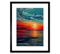 Artery8 Wall Art Print Seascape Scarlet Sunrise Fiery Horizon Clouds Artwork Framed 9X7 Inch