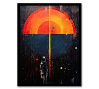 Artery8 Seascape Sunset Abstract Minimalism Oil Painting Orange Blue Geometric Sun Reflecting on Sea Water Artwork Framed Wall Art Print A4