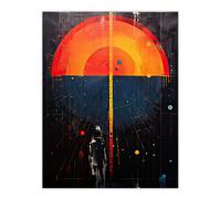 Artery8 Seascape Sunset Abstract Minimalism Oil Painting Orange Blue Geometric Sun Reflecting on Sea Water Extra Large XL Wall Art Poster Print