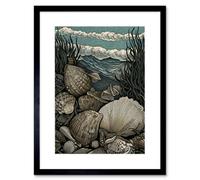 Artery8 Wall Art Print Seashells By The Shore Modern Coastal Artwork Framed 9X7 Inch