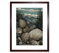 Artery8 Wall Art Print Seashells by the Shore Modern Coastal Artwork Framed 9X7 Inch in Brown | Size: W7" x H9" Artery8 Brown W7" x H9"