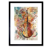 Artery8 Wall Art Print Sensory Sonata Violin Music Note Synesthesia Shapes & Colours Modern Watercolour Artwork Framed 9X7 Inch | Size: W7" x H9" Artery8 Black W7" x H9"