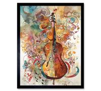 Artery8 Wall Art Print Sensory Sonata Violin Music Note Synesthesia Shapes & Colours Modern Watercolour Art Framed in Black | Size: W12" x H16" Artery8 Black W12" x H16"