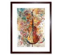 Artery8 Wall Art Print Sensory Sonata Violin Music Note Synesthesia Shapes & Colours Modern Watercolour Artwork Framed 9X7 Inch | Size: W7" x H9" Artery8 Brown W7" x H9"