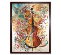 Artery8 Wall Art Print Sensory Sonata Violin Music Note Synesthesia Shapes & Colours Modern Watercolour Art Framed in Brown | Size: W12" x H16" Artery8 Brown W12" x H16"