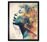 Artery8 Wall Art Print Sensual Woman Female Profile Portrait Soft Pastel Colour Modern Watercolour Painting Art Framed in Black | Size: W12" x H16" Artery8 Black W12" x H16"