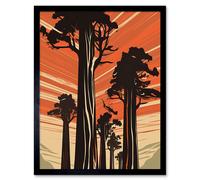 Artery8 Wall Art Print Sequoia National Forest Large Tree Linocut Poster Art Framed in Black | Size: W12" x H16" Artery8 Black W12" x H16"
