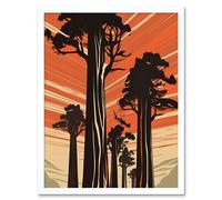Artery8 Wall Art Print Sequoia National Forest Large Tree Linocut Poster Art Framed in White | Size: W12" x H16" Artery8 White W12" x H16"
