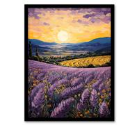 Artery8 Framed Wall Art Serene Lavender Fields At Sunrise Scenic Landscape - 12X16 Inch