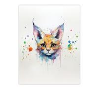 Artery8 Serval Cat Lovers Gift Watercolour Pet Portrait Painting Artwork Extra Large XL Wall Art Poster Print