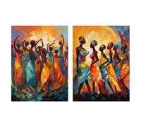 Artery8 Wall Art Print Set of 2 s Modern African Dance Bright Vibrant Colourful Sun Beams 2 Pack Poster Living Room s | Size: A4 Artery8 Multicolor A4