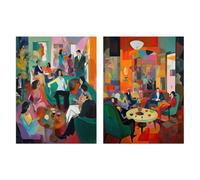 Artery8 Wall Art Print Set of 2 s The Cocktail Party 1970's Home Decor Aesthetic Style 2 Pack Poster Living Room s | Size: A4 Artery8 Multicolor A4