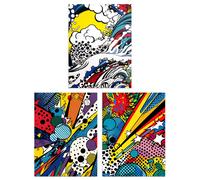 Artery8 Wall Art Print Set of 3 Abstract Pop Vibrant Artworks Comic Book Style Splash Bang Crash Colour Explosion Living Room Poster s Pack Artery8 Multicolor W12" x H16"
