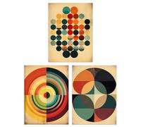 Artery8 Wall Art Print Set of 3 Bauhaus Mid Century Modern Abstract Geometric Concentric Circles Aesthetic Living Room Poster s Pack Artery8 Beige W12" x H16"