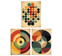 Artery8 Wall Art Print Set Of 3 Bauhaus Mid Century Modern Abstract Geometric Concentric Circles Aesthetic Living Room