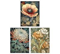Artery8 Wall Art Print Set of 3 Elegant Single Anemone Chrysanthemum Freesia Flowers Floral Colour Reds Rust Orange Artwork Living Room Poster s Pack Artery8 Pale Orange A4