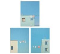 Set of 3 Prints Laundry Day Washing Line Utility Room Minimalist Blue Sky 3 Pack 12X16" Poster Laundry Room Wall Art Prints