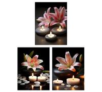 Artery8 Wall Art Print Set of 3 Lilies with Zen Stones & Candles Tranquil Spa Atmosphere Photographs Bathroom Decor Living Room Poster s Pack Artery8 Dark Grey A4