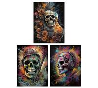 Artery8 Wall Art Print Set of 3 s Thrash Metal Death Skull Guitar Brutal Horror 3 Pack Poster s in Black | Size: W12" x H16" Artery8 Black W12" x H16"