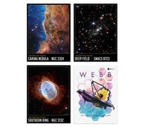 Artery8 Wall Art Print Pack of 4 NASA James Webb Space Telescope Southern Ring Carina Nebula Cosmic Cliffs Deep Field Images Living Room s Set Artery8 Multicolor W12" x H16"