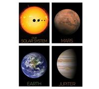 Artery8 Pack of 4 NASA Our Solar System The Sun & Planets Size Comparison Mars Earth Jupiter Images Unframed Wall Art Living Room Prints Set Artery8 Multicolor W12" x H16"