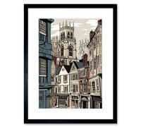 Artery8 Wall Art Print Shambles Street Cityscape with York Minster Towers Artwork Framed 9X7 Inch in Black | Size: W7" x H9" Artery8 Black W7" x H9"