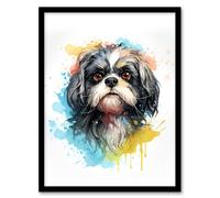 Artery8 Shih Tzu Lovers Gift Watercolour Pet Portrait Painting Artwork Artwork Framed Wall Art Print A4
