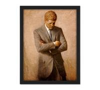 Artery8 Wall Art Print Shikler Official Portrait US President John Kennedy JFK Painting Large Framed Wall Décor Art in Light Oak | Size: W18" x H24" Artery8 Light Oak W18" x H24"