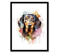 Artery8 Wall Art Print Shorthaired Dachshund Lovers Gift Watercolour Pet Portrait Painting Artwork Art Framed | Size: W12" x H16" Artery8 Multicolor W12" x H16"