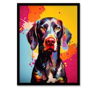 Artery8 Wall Art Print Shorthaired German Pointer Dog Lover Gift Pet Portrait Colourful Artwork Painting Art Framed | Size: A4 Artery8 Multicolor A4