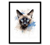 Artery8 Siamese Cat Lovers Gift Watercolour Pet Portrait Painting Artwork Artwork Framed Wall Art Print A4