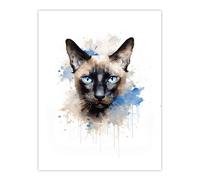 Wall Art Print Siamese Cat Lovers Gift Watercolour Pet Portrait Painting Artwork Poster Artery8 Multi W18 inch x H24 inch