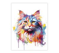 Wall Art Print Siberian Cat Lover Gift Pet Portrait Pastel Colour Rainbow Artwork Painting Poster Artery8 Multi W18 inch x H24 inch