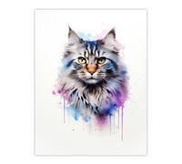 Artery8 Siberian Cat Lovers Gift Watercolour Pet Portrait Painting Artwork Unframed Wall Art Print Poster Home Decor Premium