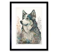 Artery8 Wall Art Print Siberian Husky Dog Nature Spirit Animal Modern Multicoloured Artwork Framed 9X7 Inch in Black | Size: W7" x H9" Artery8 Black W7" x H9"