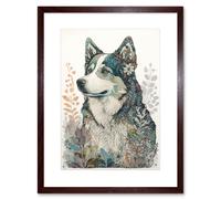 Artery8 Wall Art Print Siberian Husky Dog Nature Spirit Animal Modern Multicoloured Artwork Framed 9X7 Inch in Brown | Size: W7" x H9" Artery8 Brown W7" x H9"
