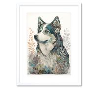 Artery8 Wall Art Print Siberian Husky Dog Nature Spirit Animal Modern Multicoloured Artwork Framed 9X7 Inch in White | Size: W7" x H9" Artery8 White W7" x H9"
