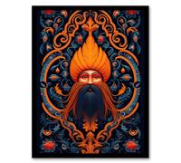 Artery8 Sikh Guru and Botanical Pattern Vibrant Concept Art Orange Blue Vegetal Design Artwork Framed Wall Art Print A4