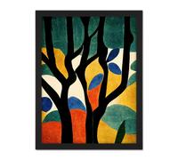 Artery8 Wall Art Print Simple Autumn Trees Orange on Blue Minimalist Matisse Style Painting Large Framed Wall Décor Art in Black | Size: W18" x H24" Artery8 Black W18" x H24"