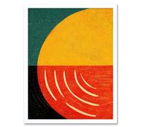 Artery8 Wall Art Print Simple Bold Abstract Modern Painting Teal Mustard Coral Black Art Framed in White | Size: W12" x H16" Artery8 White W12" x H16"