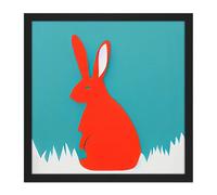 Artery8 Wall Art Print Simple Coral Red Bunny Rabbit On Teal Square Framed Picture 16X16 Inch in Black | Size: W16" x H16" Artery8 Black W16" x H16"