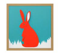 Artery8 Wall Art Print Simple Coral Red Bunny Rabbit On Teal Square Framed Picture 16X16 Inch in Light Oak | Size: W16" x H16" Artery8 Light Oak W16" x H16"