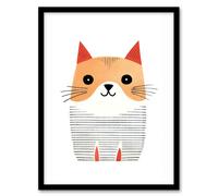 Artery8 Wall Art Print Simple Cute Cat Pencil Drawing Kids Bedroom Artwork Art Framed in Black | Size: W12" x H16" Artery8 Black W12" x H16"